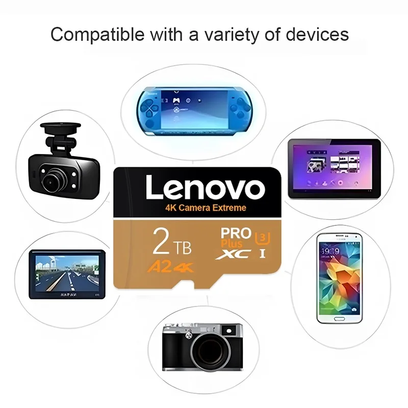 Lenovo-Carte Micro SD Classe 10 avec Adaptateur pour Nintendo Switch, Téléphone, Appareil Photo, Haute Vitesse, 2T, 1T, 128 Go, 256 Go, 512 Go