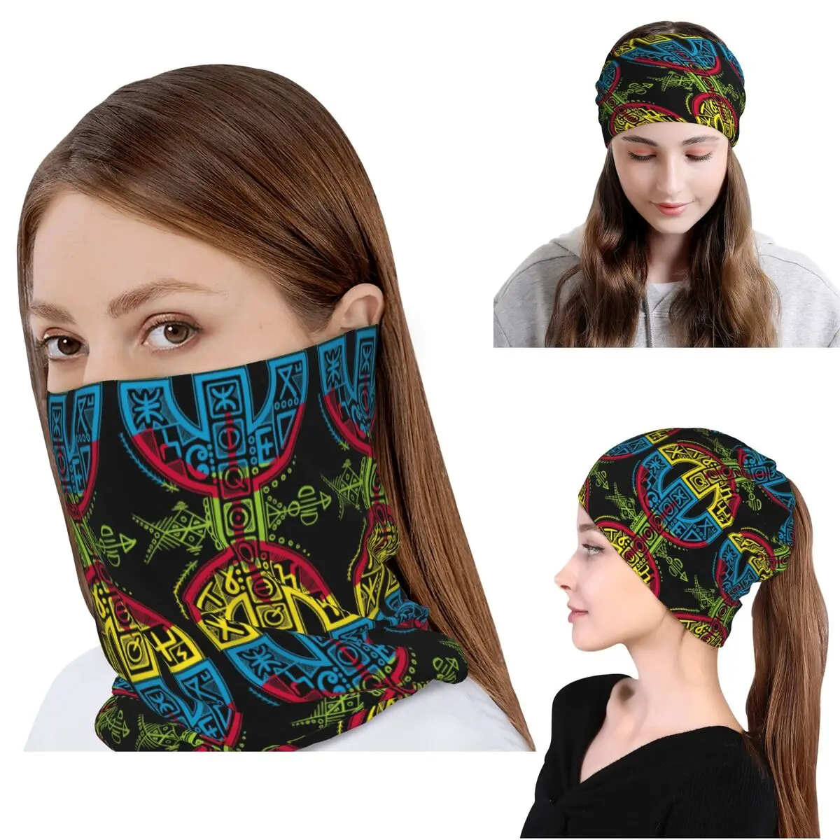 

Многофункциональный шарф-бандана Kabyle Jewelry Amazigh Morocco: волшебный шарф, балаклава, шапка-бини для мужчин, женщин и взрослых, моющийся.