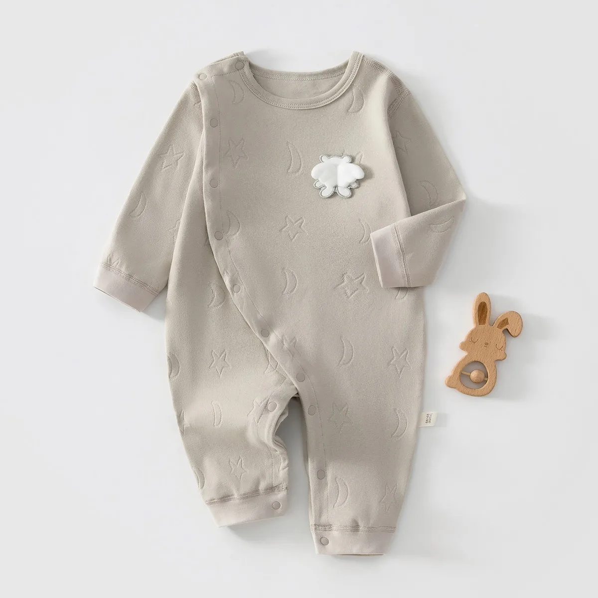 Soft Baby Romper Ultra Breathable Jacquard Onesie with Side Snaps A-Class Cotton Infant Unisex Bodysuit for Spring Autumn 6-18M