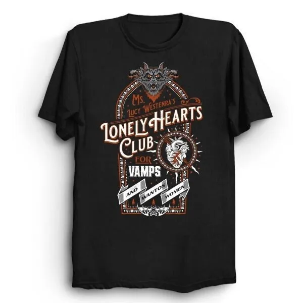 Vampire Lonely Hearts Club Gothic T Shirt Vintage Distressed Victorian Dracula Bram Stoker Lovers