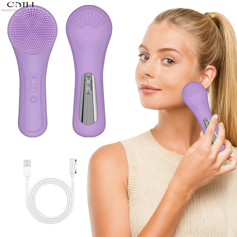 

CMH Health Care Rechargeable Silicone Facial Cleansing Brush - Heat Massage Vibration Waterproof Deep Exfoliator for Women Men