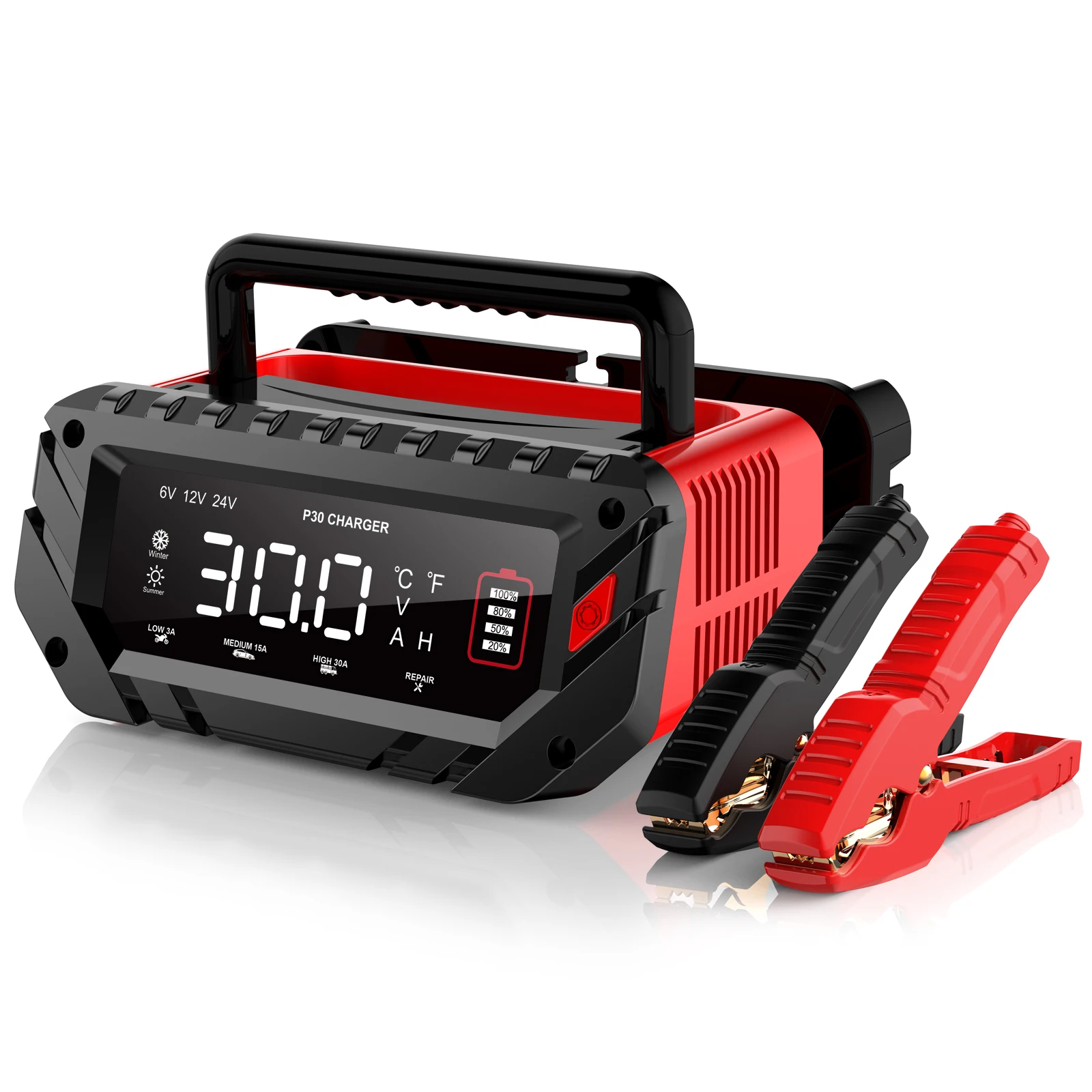 HTRC 30A/26A 6V/12V/24V Car Battery Charger for Motorcycle Lead-Acid SLA Gel Lithium LiFePo4 Portabl