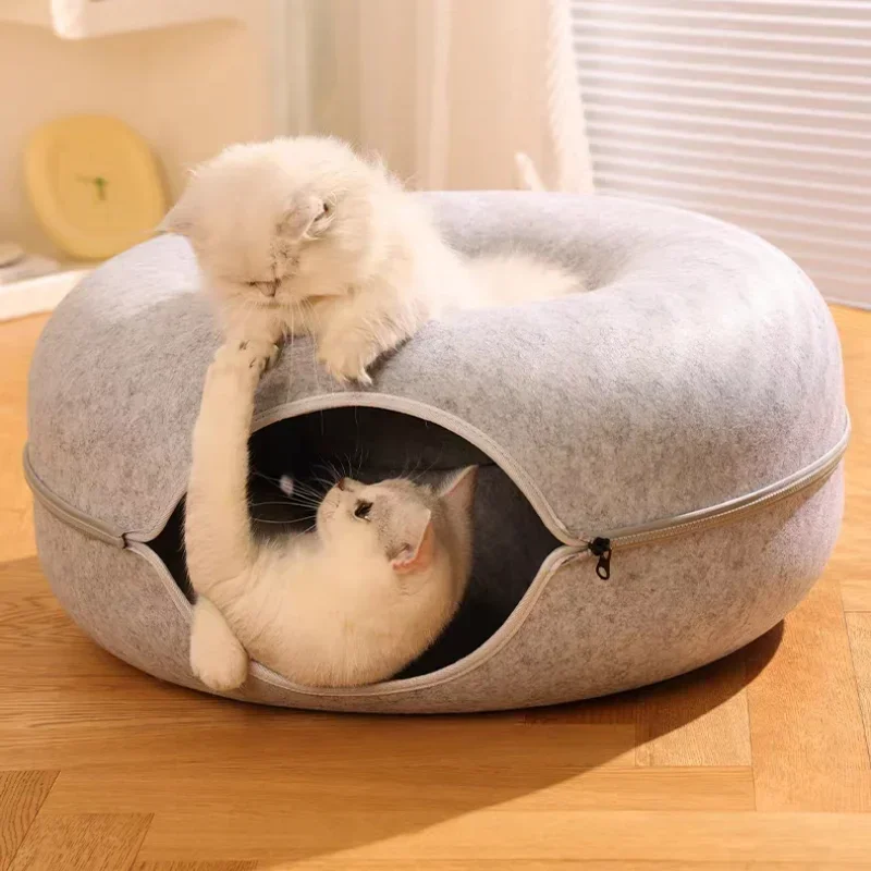 Cat Window Donut Felt Cat Nest Fun Interactive Toy Tunnel Spliceable Double-Layer Composite Structure Universal Cat Bed