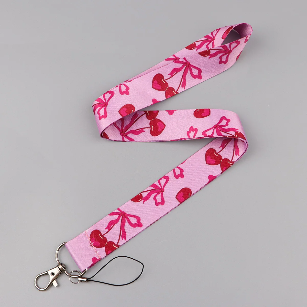 Trendy Pink Cherry Lanyard Keychain Vintage Red Poppy Ribbon Hang Rope Keyring Mobile Phone Neck Straps Key Ring Friends Gifts - view 2