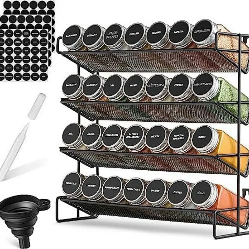 4-Tiers Spice Rack Organizer Multifunctional Jars Storage Organizer Metal for Countertop Cabinet Kitchen Pantry Spice Racks Tool