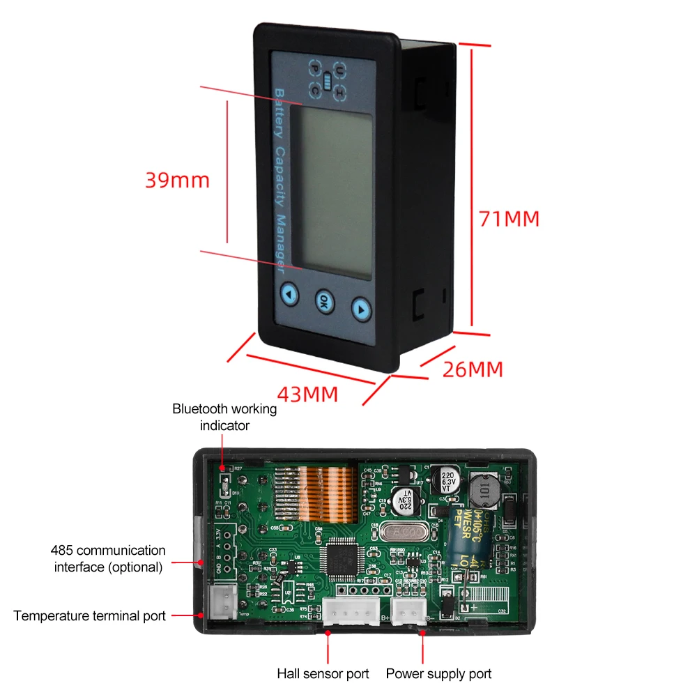 DC8-120V 50-500A 60KW Battery Monitor Hall Sensor Coulomb Tester Digital Voltmeter Ammeter Battery Capacity Coulometer for Car