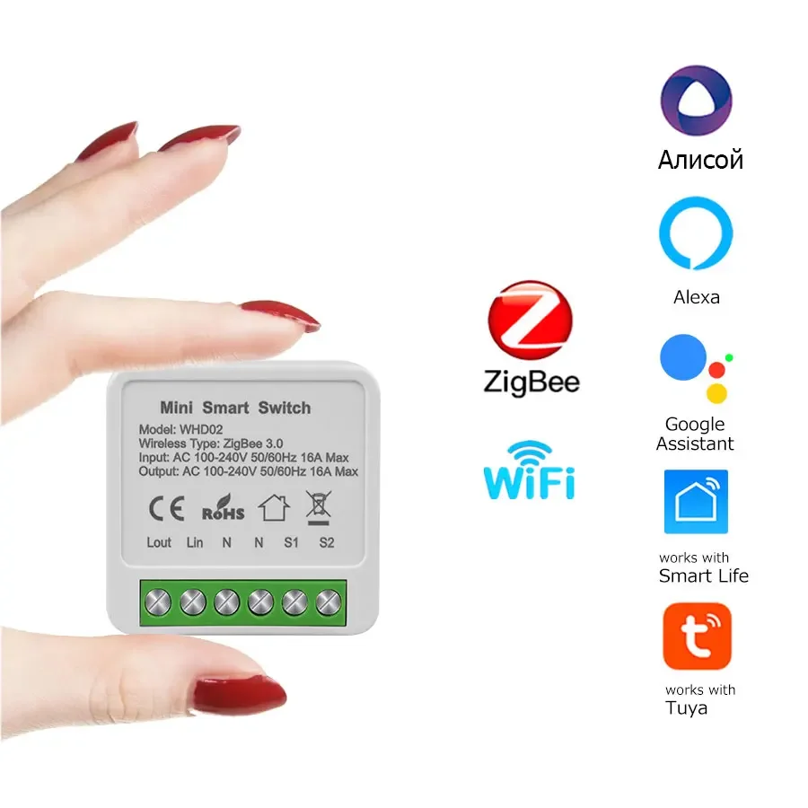 16A ZigBee WiFi Switch Breaker Auto Module 2-Way Control Relay Tuya Smart Life APP Voice Control with Alexa Alice Google Home