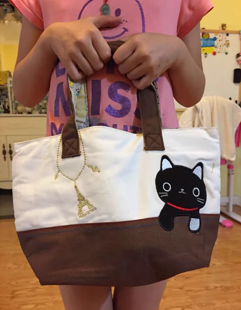 Kutusita Nyanko Cat Hand Bags for Women Canvas Handbags Cartoon Anime Kawaii Cute Lunch Bag Kids School