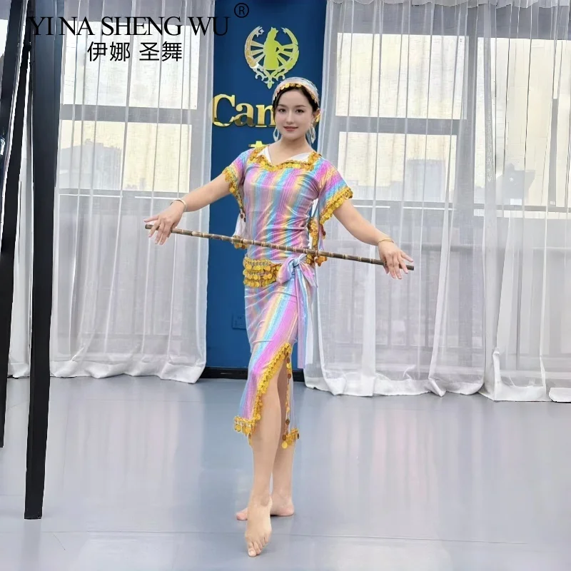 

Женский костюм для танца живота, комплект из 3 предметов с индивидуальным халатом, платком и шарфом на бедрах, соревнования Shaabi Balady Saidy Cl