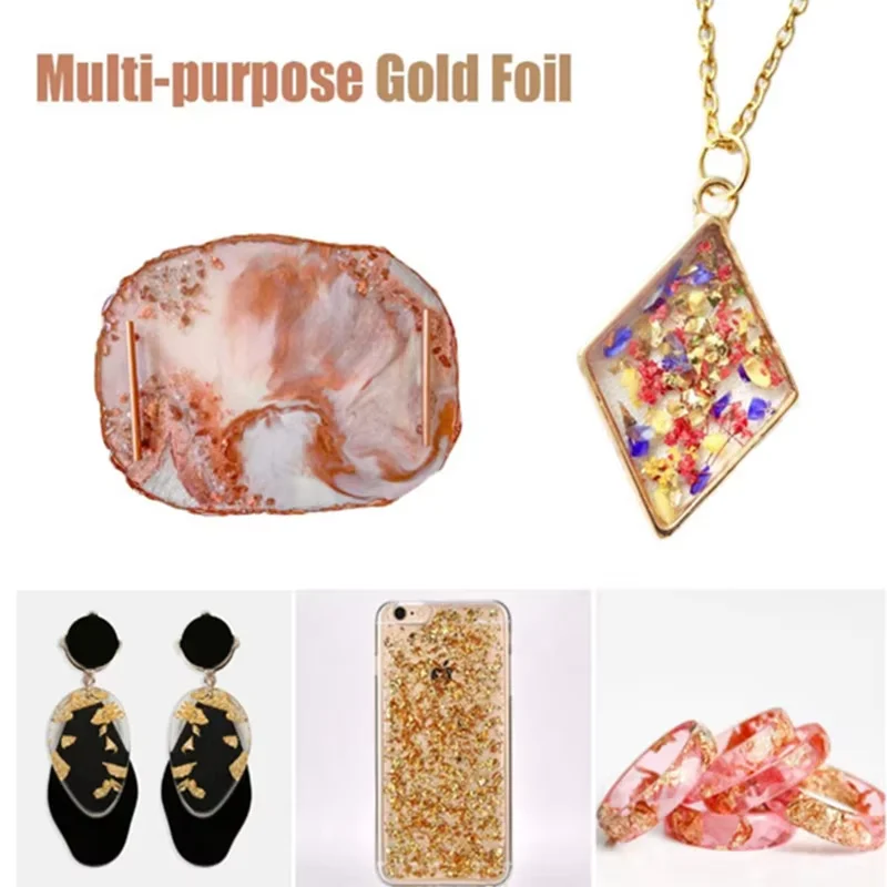 Golden Silvery Foil Decorative Paper Resin Mold Fillings Resin Jewelry Making Metallic Foil Flakes For Nail Art, Painting, Craft