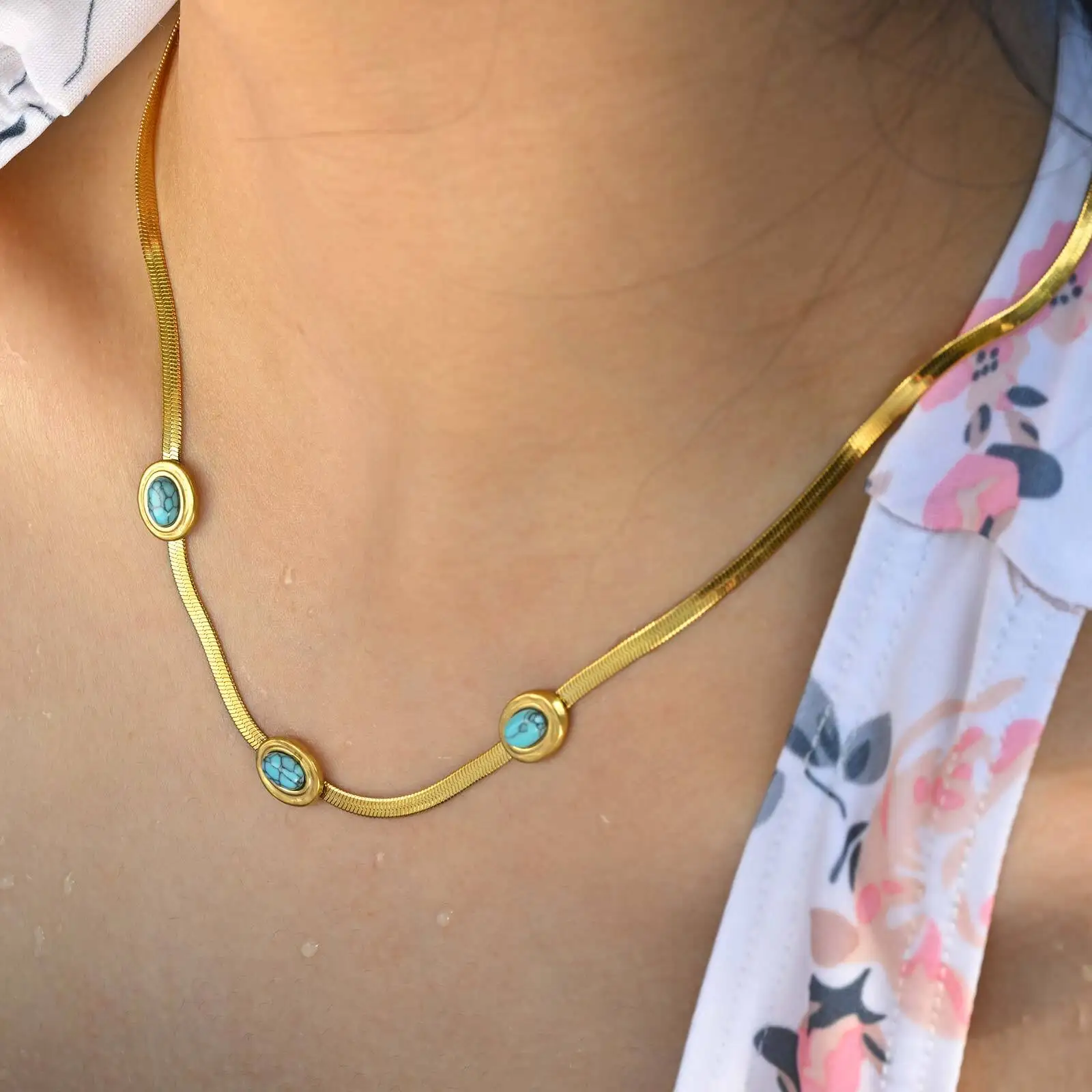 

Vnox Stainless Steel Blade Chain Necklace With Natural Stones, Gold Color Waterproof Rustproof Jewelry, Girls Neck Versatile
