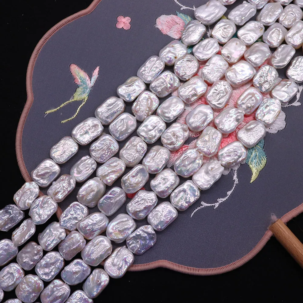 

White Natural Freshwater Pearl Beads 14x18mm Rectangle Straight Holes Loose Bead 1 Strand For DIY Woman Necklace Jewelry Gift