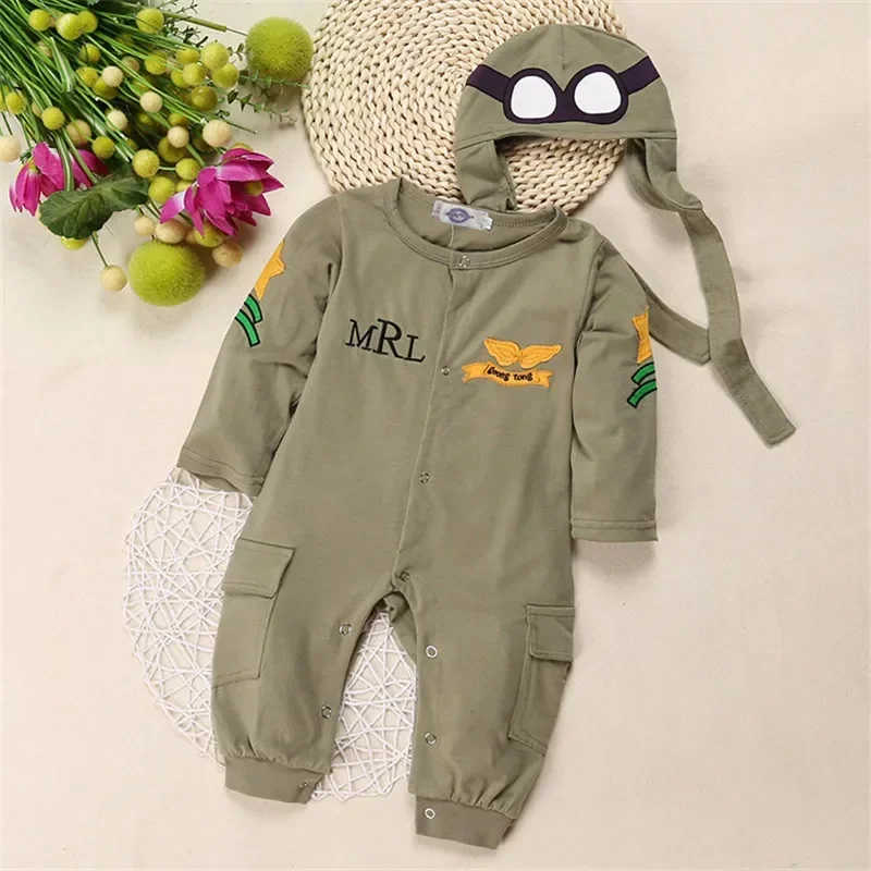 

Baby Boy Romper Long Sleeve Aviator Style Clothes Jumpsuit+hat Set Infant Romper Spring Autumn Infant Toddler Boys Clothing Set