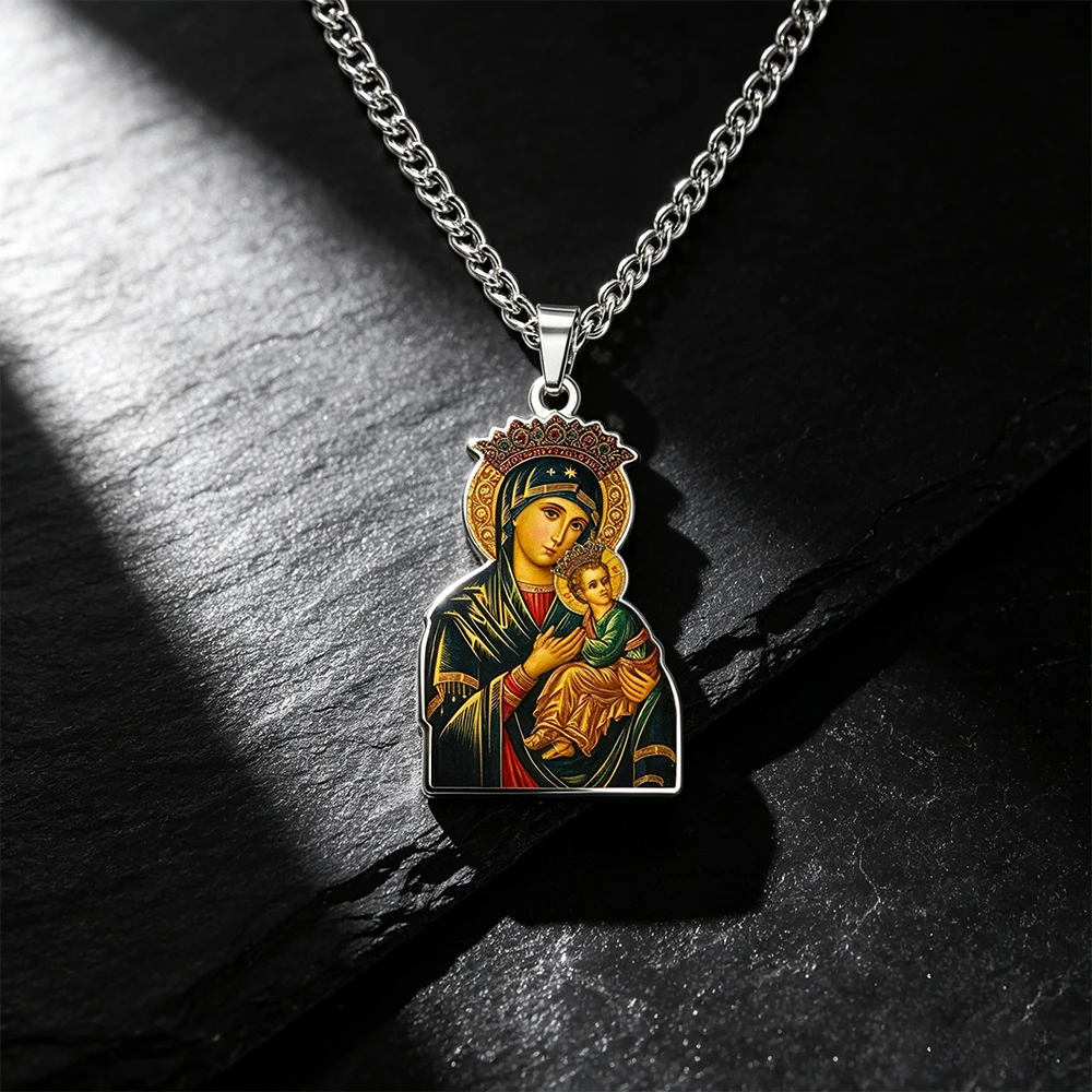 Lucktune Our Lady of Perpetual Help Necklace Stainless Steel Women's Necklace Catholic Virgin Mary Jewelry Religious Gifts Sale