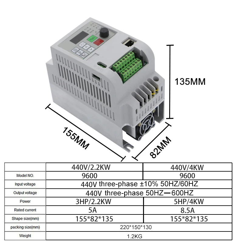 440V 2.2KW/4KW/5.5KW/7.5KW/11KW/15KW VFD Inverter Frequency Converter 3 Phase Output Machine Drive Inverter For 440V AC Motor