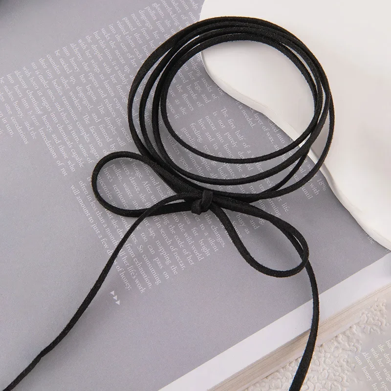 Punk Goth Black Velvet Big Bowknot Pendant Chokers Necklace for Women 145cm Weave Knotted Bow Adjustable Chain New Year Jewelry