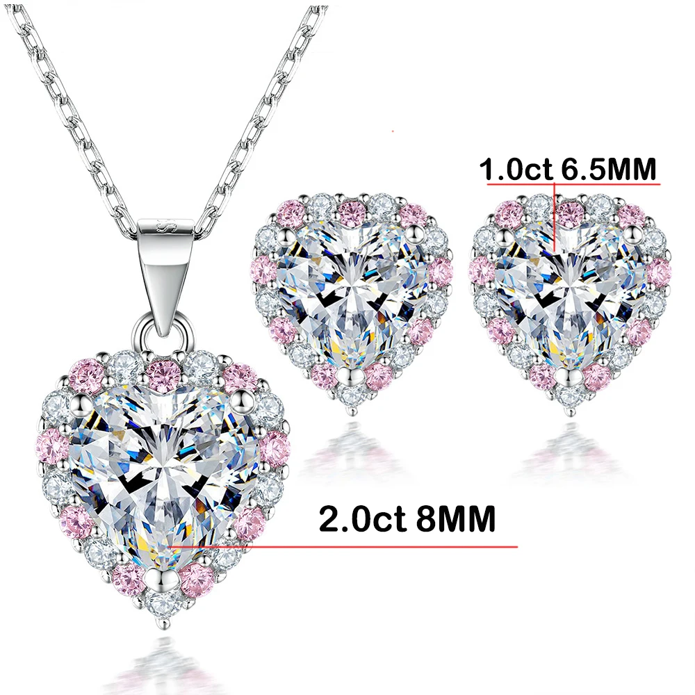 

2 Carat Heart shaped Moissanite necklace earring set with GRA certificate passed diamond test, women jewelry gift S925 Silver