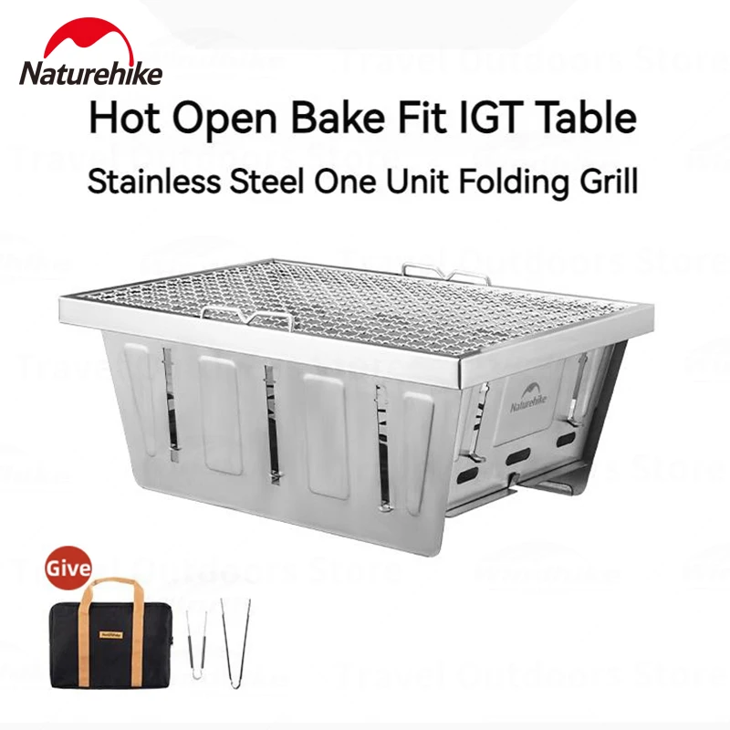 Naturehike IGT Charcoal Grill Folding Barbecue Stove Outdoor Camping Picnic Cookware Table Accessories Portable Stainless Steel