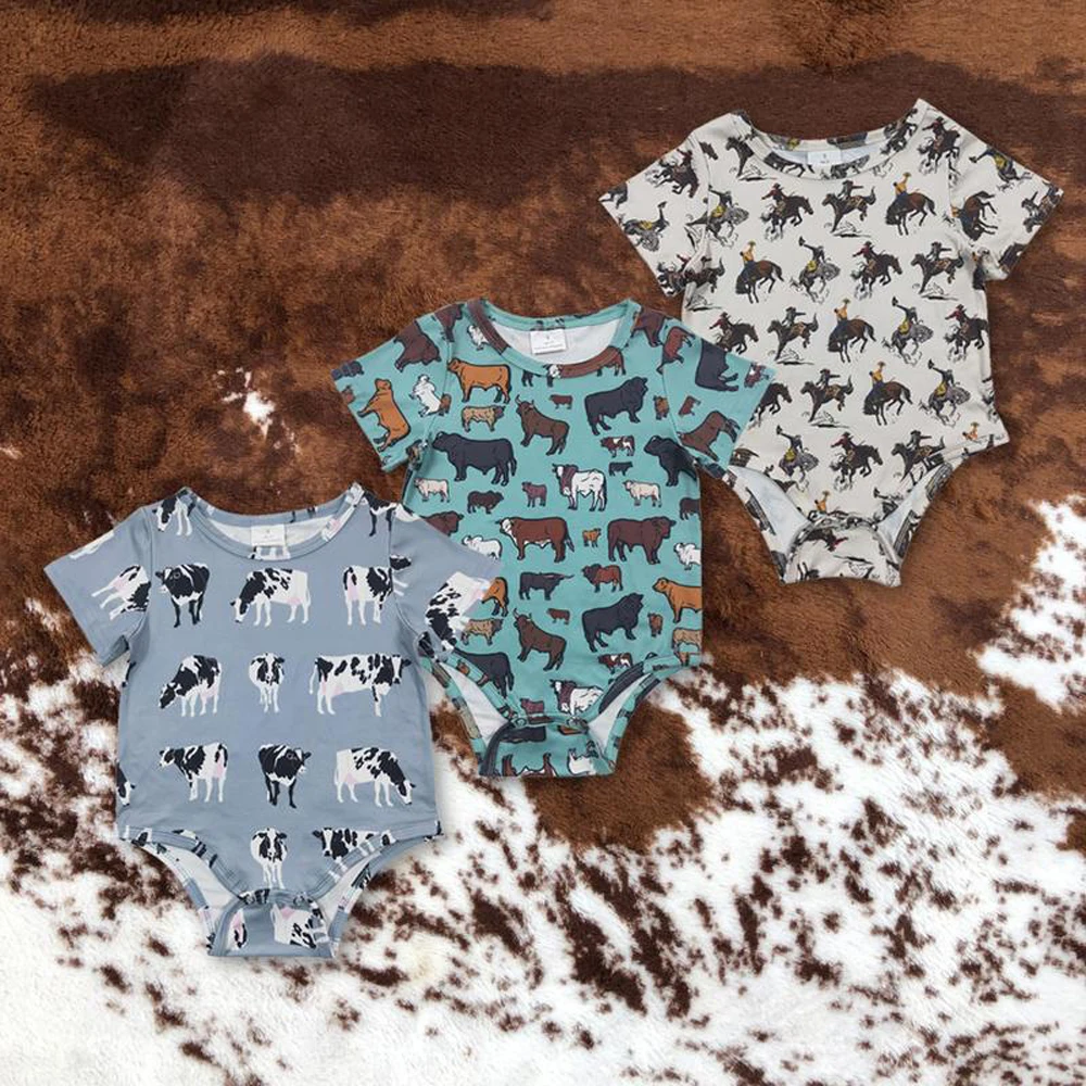 

z1016-17 SR0297 Wholesale baby rompers kids clothes boy cow short-sleeved romper Summer Boutique Children Clothing