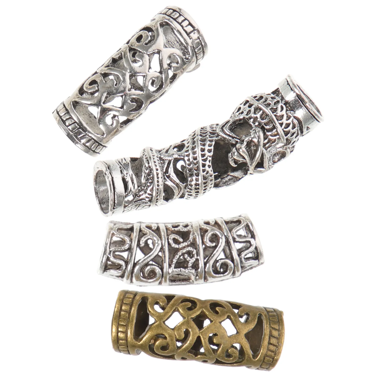 

4Pcs Hollow Alloy Hair Cuffs Filigree Tube Dreadlocks Braiding Rings Lightweight Metal Plated AntiRust Durable Hair Accessories