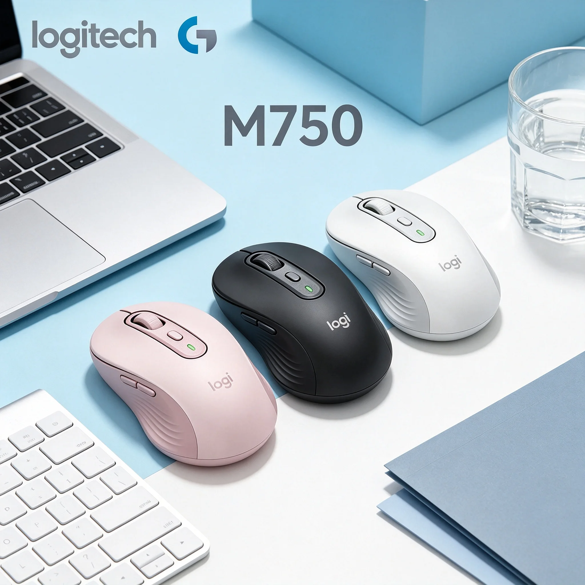 Logitech M750 Wireless Bluetooth Mouse Nano USB Receiver Included Low‑Noise Click Multi‑Device Mice for Home Study and Office Jo