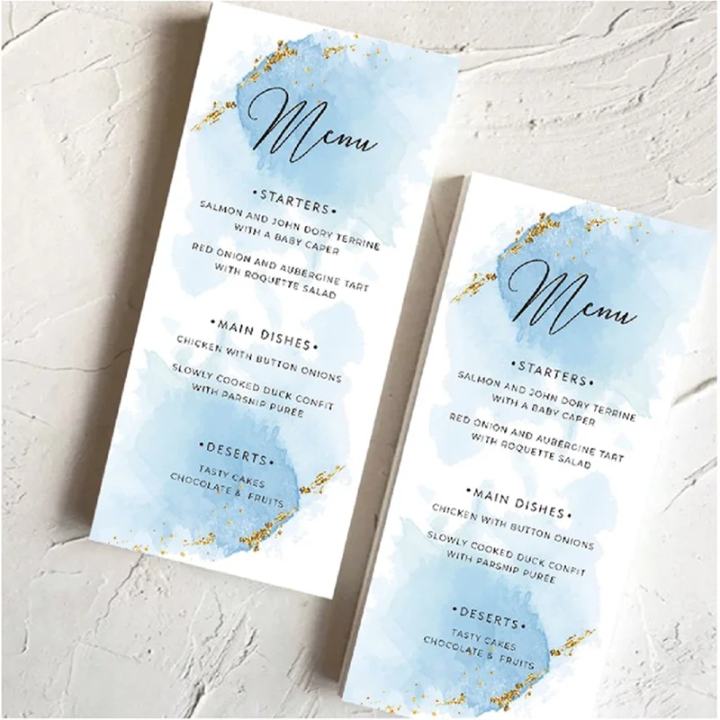 

30pcs customized exquisiteness Party table plate card banquet program schedule list blue wedding favors for guests personalized