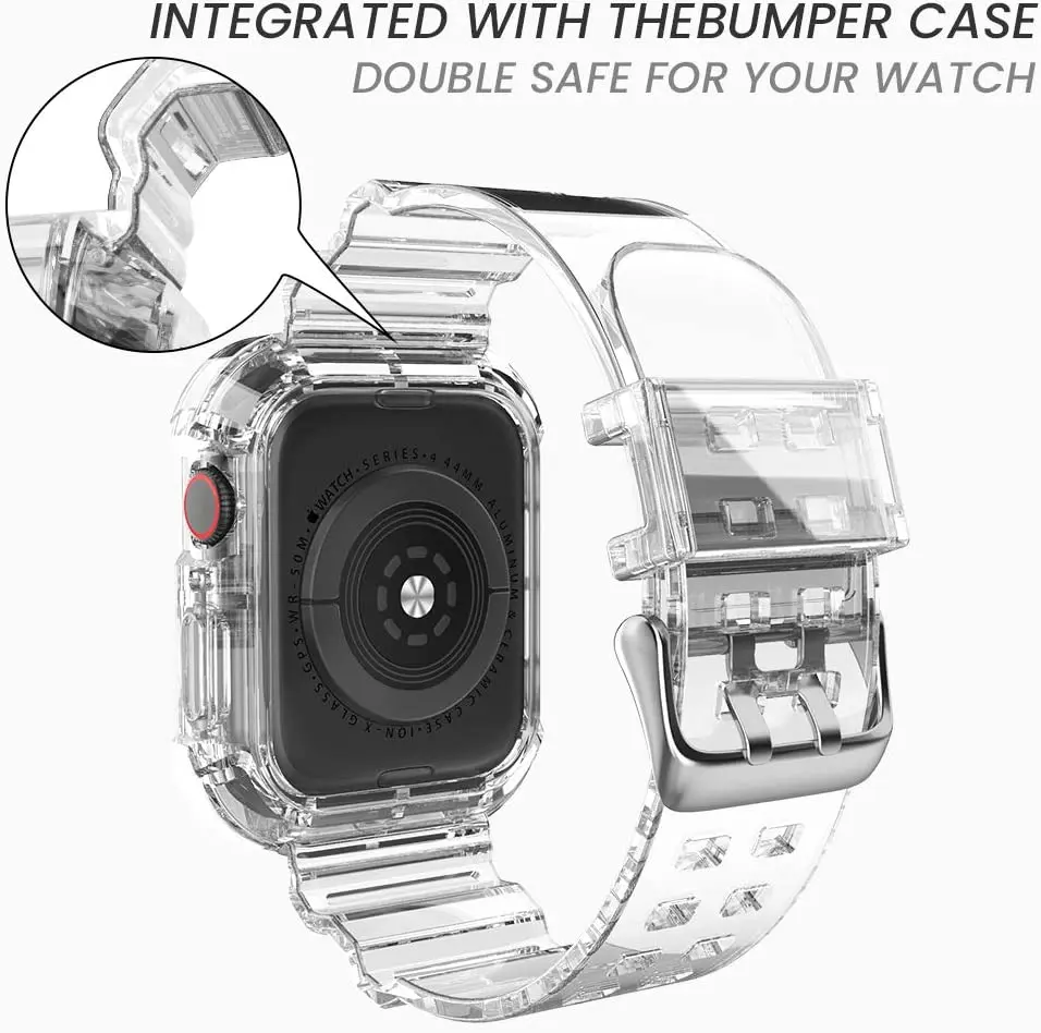 Case+Straps for Apple Watch Band 44mm 40mm 45mm 46mm 42mm 38mm 41mm Transparent Silicone Bracelet iWatch series 10 9 8 7 6 3 se