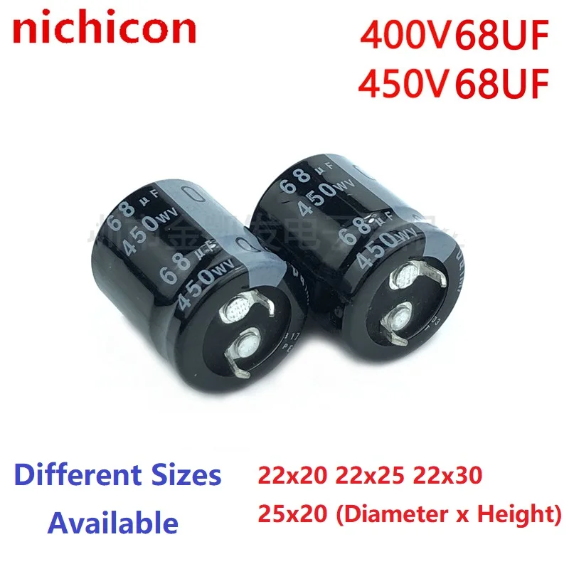 

2Pcs/Lot Nichicon 68uF 400V 68uF 450V 400v68uf 450V68UF 22x20 22x25 22x30 25x20 Snap-in PSU Capacitor