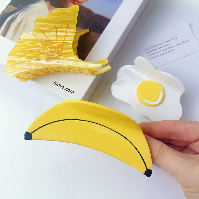 Wholesale Fun Ginkgo Biloba Banana Poached Egg Hair Clip Headgear Temperament Superior Sense Acetic Acid Shark Clip