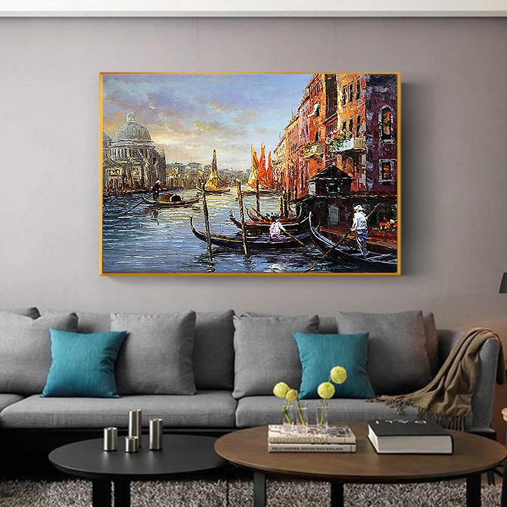 Home Decoration Hanging Canvas Wall Art Boat Scenery Classical Venice Oil Painting