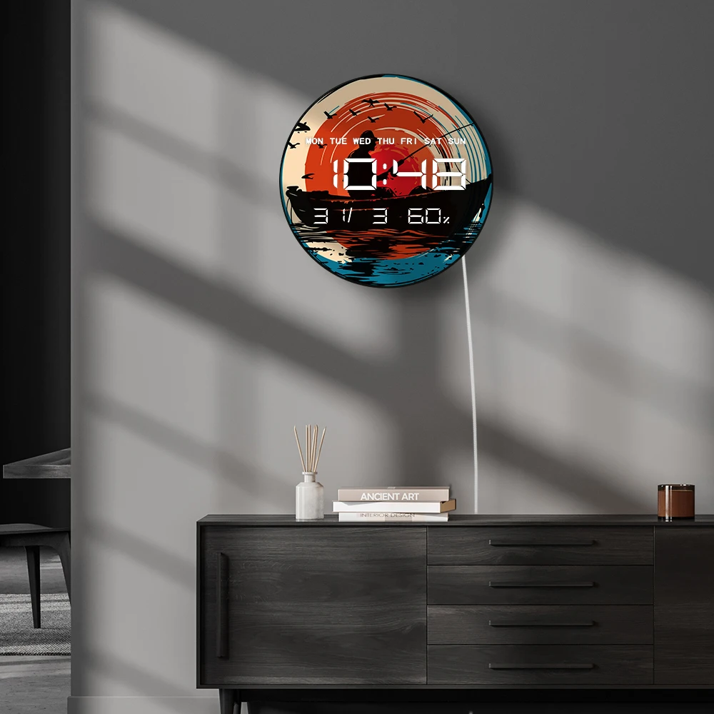 جبل بحيرة الصيد على قارب ثنائي الغرض LED ساعة رقمية جدار مكتب استخدام صياد متعدد الوظائف ساعة حائط إلكترونية حديثة