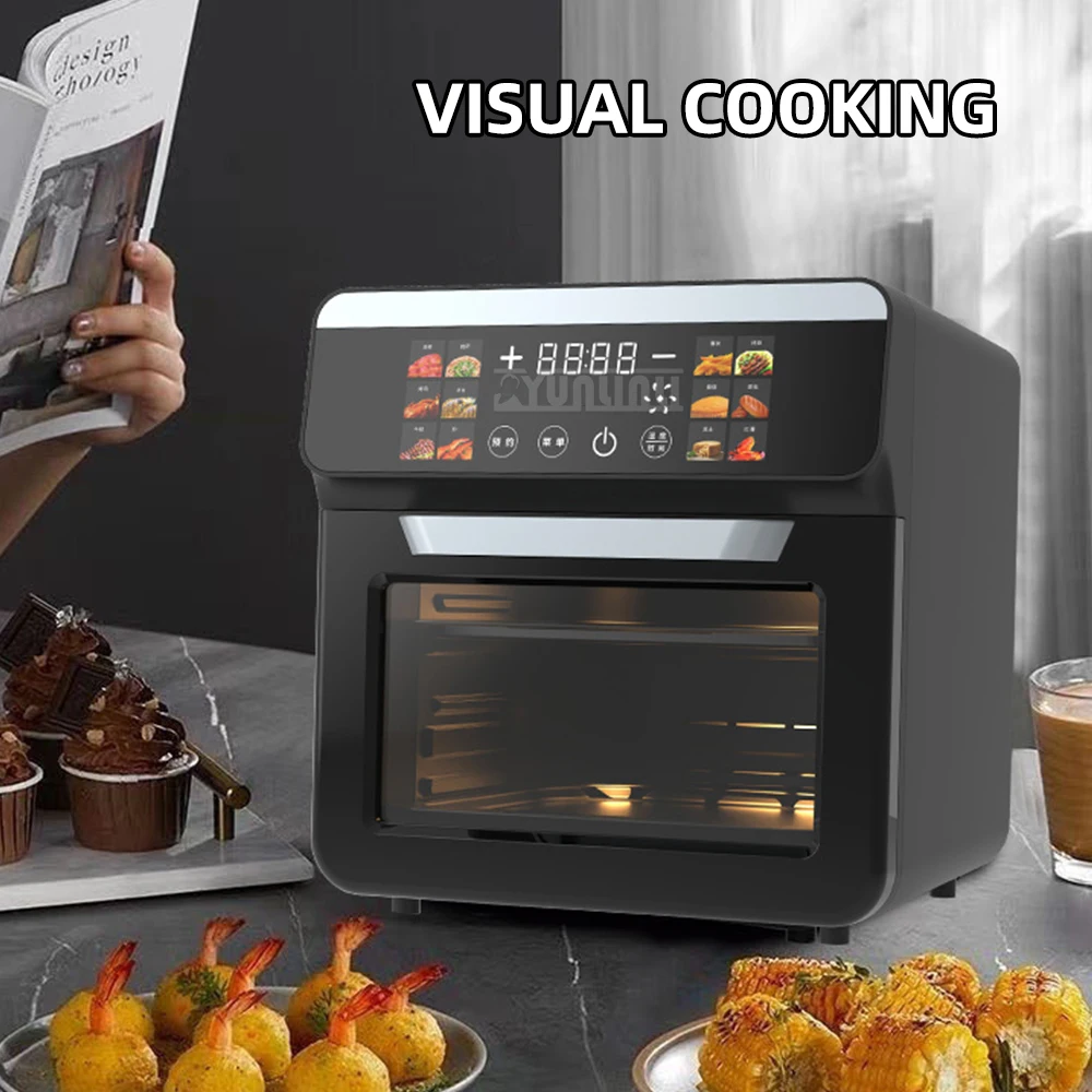 Fritadeira Elétrica com Tela Sensível ao Toque e Janela de Visualização, Aparelho de Cozinha Inteligente