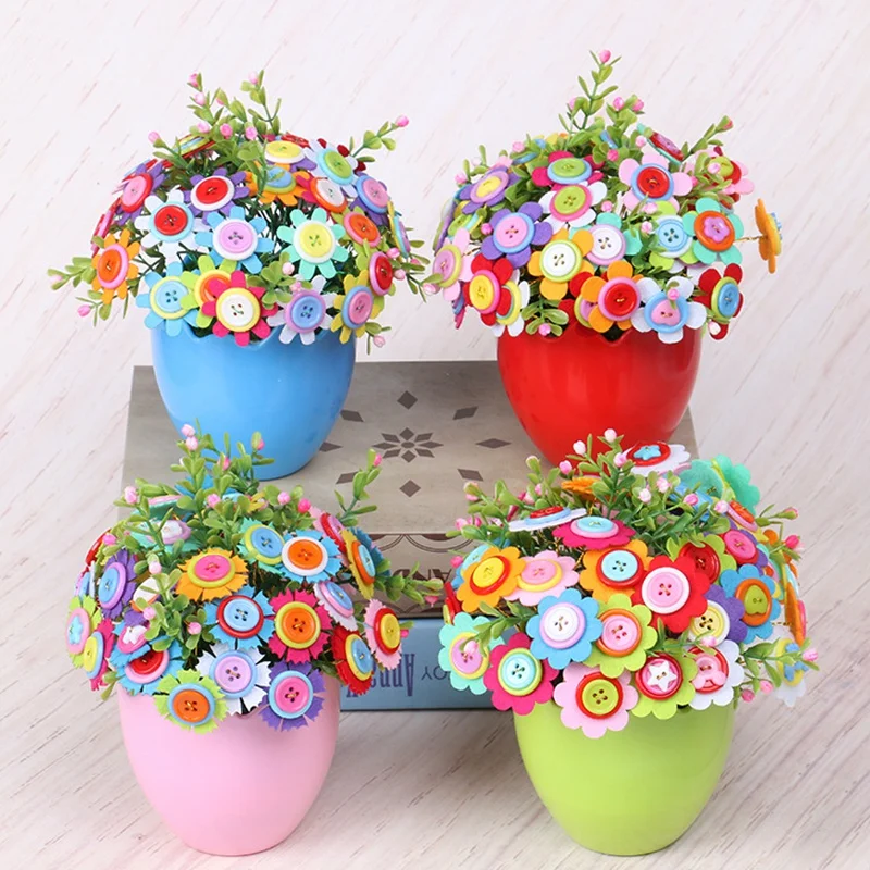 Button Bouquet DIY Children's Handmade Material Bag Home Hand Flower for Mother's Day Presents Gift From Daughter(H)