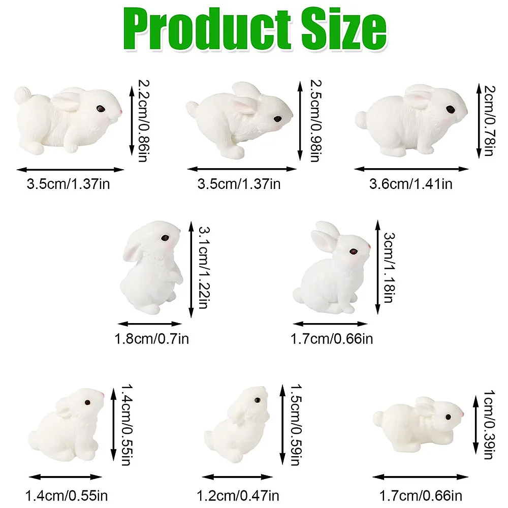 Set of 8 Mixed Sizes Cute Resin Rabbits Miniatures - Fairy Garden Ornament, Micro Landscape Home Plants DIY Craft Decoration