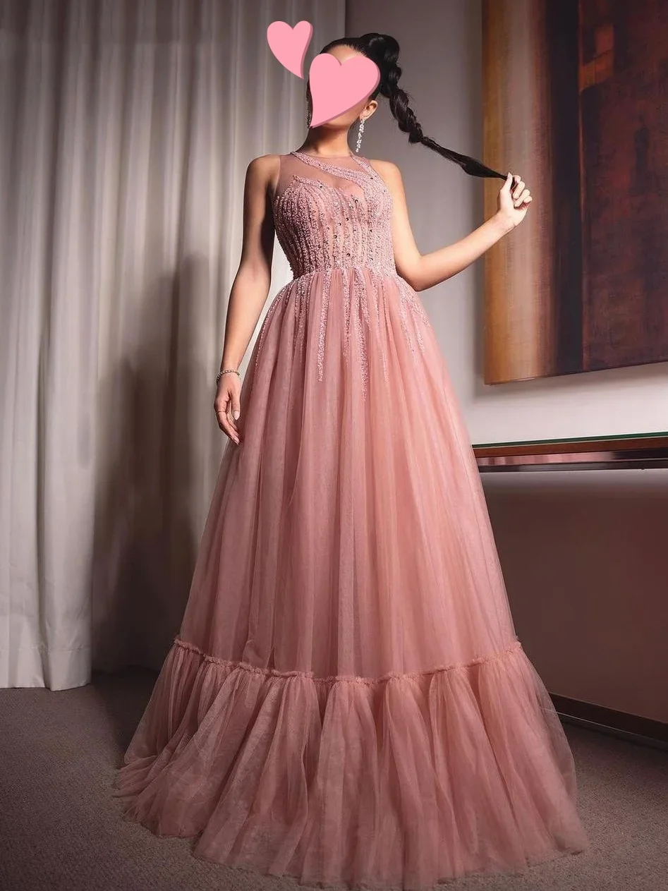 customized Europe Elegant Evening Dresses Pink Prom Dress Beading Princess Customized Formal Occasion Evening Party Gowns