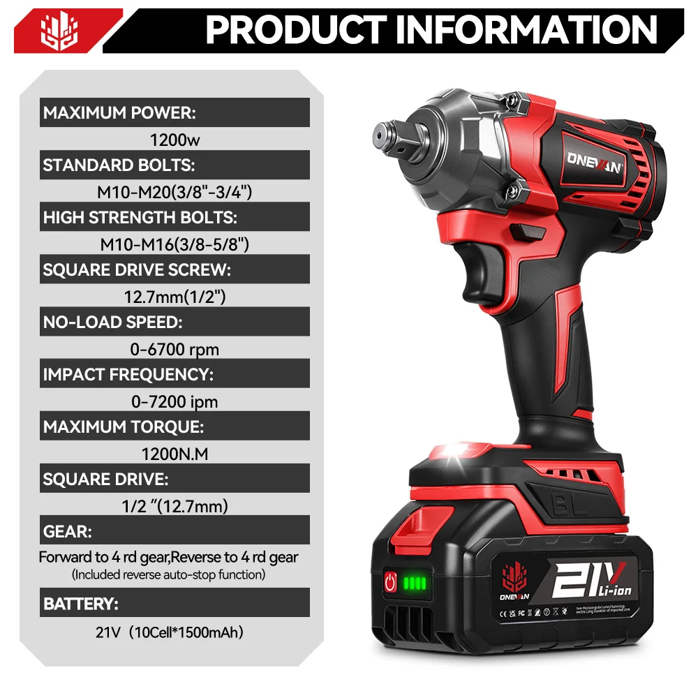 ONEVAN-Tournevis électrique sans fil pour batterie Makita, outil électrique sans balais, Impact Wralike, 21V, 1200 N.m, DTW500