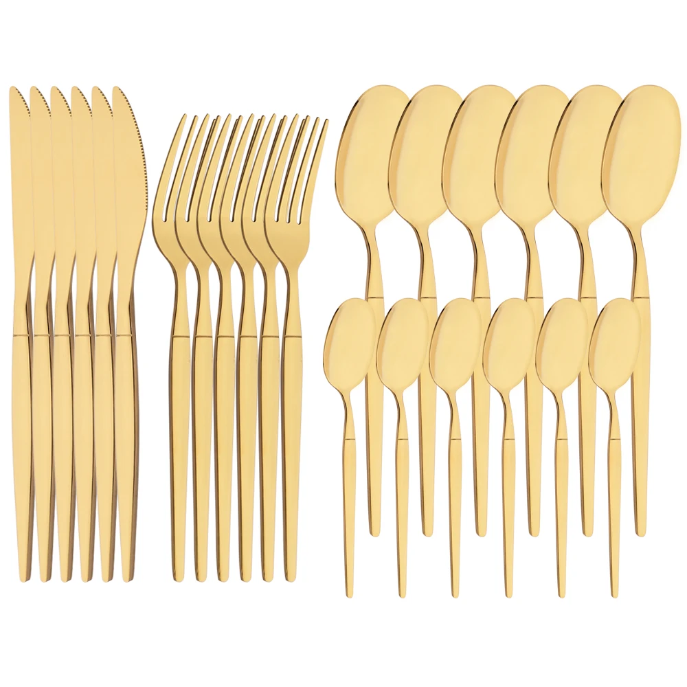 

24Pcs Gold Tableware Set Stainless Steel Cutlery Knife Tea Fork Coffee Spoon Flatware Dishwasher Safe Dinner Kitchen Dinnerware