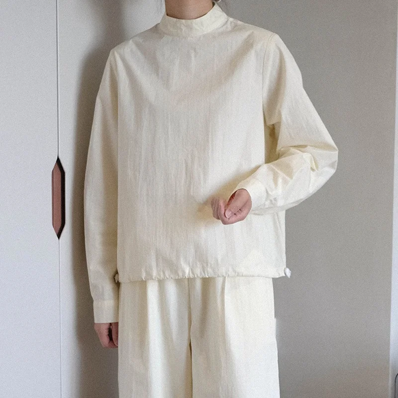 

Женский хлопковый топ оригинального дизайна Long Sve White irt f с высоким воротником, однотонный легкий моющийся топ