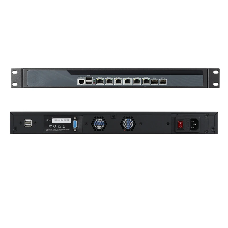 1U Rack Firewall Appliance Network Server Intel Celeron 3865U J6412 Processor 6x Ethernet 2x SFP Customize Logo