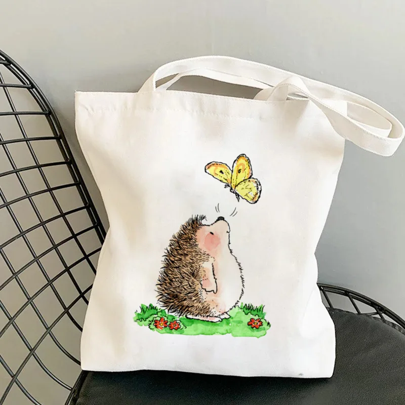 Fashion Kawaii Hedgehog Printing Ladies Handbag Casual Single Shoulder Bag Eco Large Capacity Portable Travel Shopping Bag