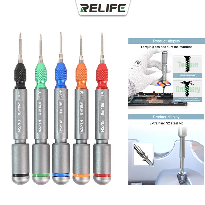 RELIFE RL-724 High Precision Torque Screwdriver Set for Phone Tablet Computer Repair Strong Magnetic Disassembly Screwdriver Kit