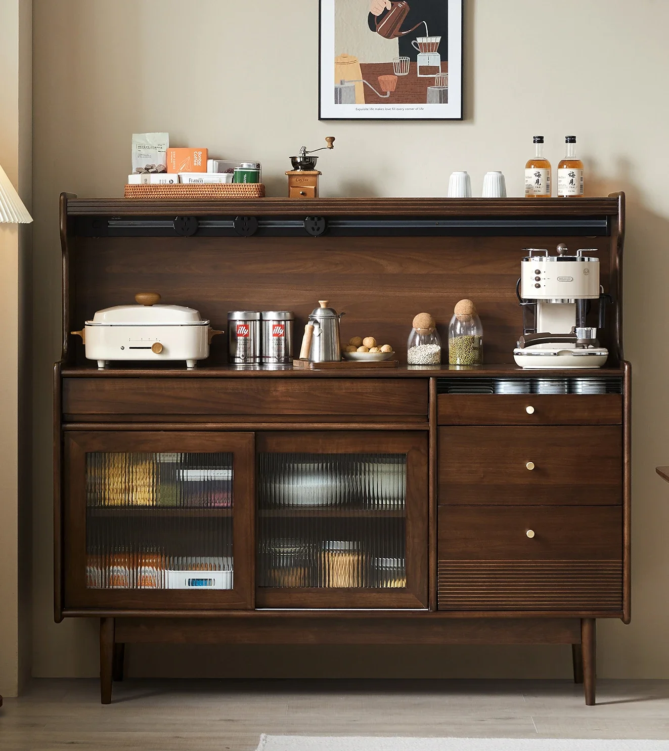 

Black Walnut Color Sideboard Cabinet Modern Minimalist Wall Solid Wood Locker Storage Living Room Tea Cabinet