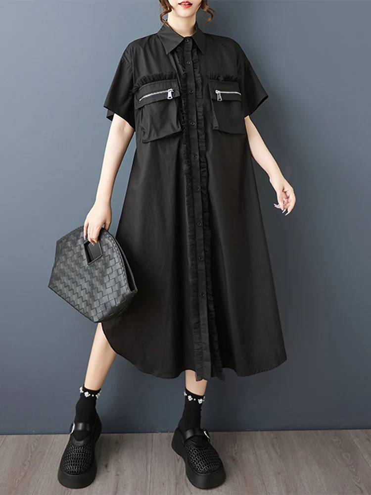 ホワイトビンテージオーバーサイズシャツワンピース レディース 夏新作 半袖 ルーズ カジュアル ロングワンピース ファッション エレガント 服 2025
