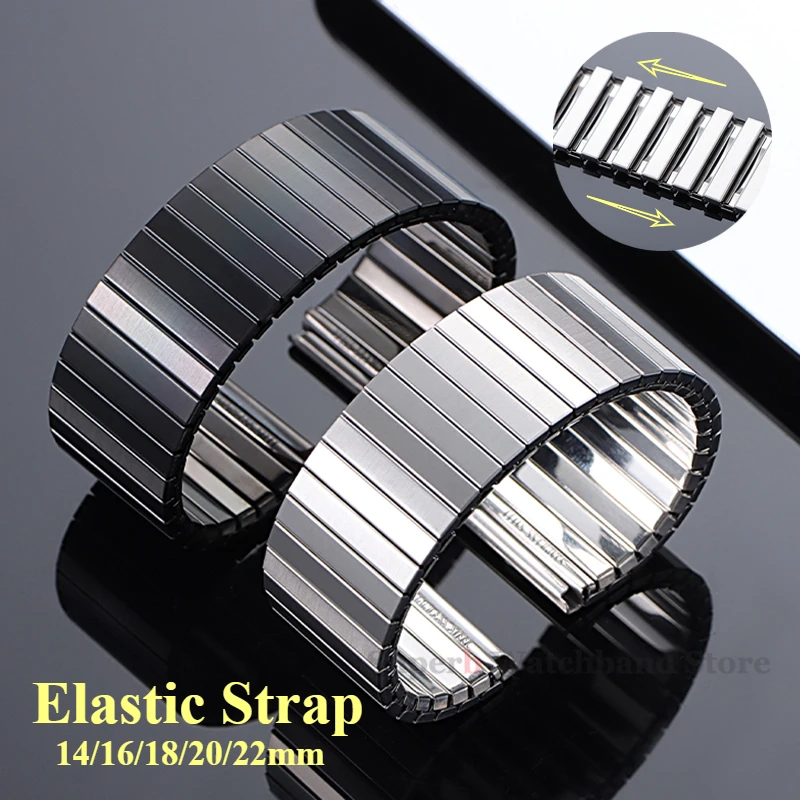 14mm 16mm 18mm 20mm 22mm Stainless Steel Elastic Stretch Strap for Smart Watch Band Men Women Metal Expansion Strap Accessories