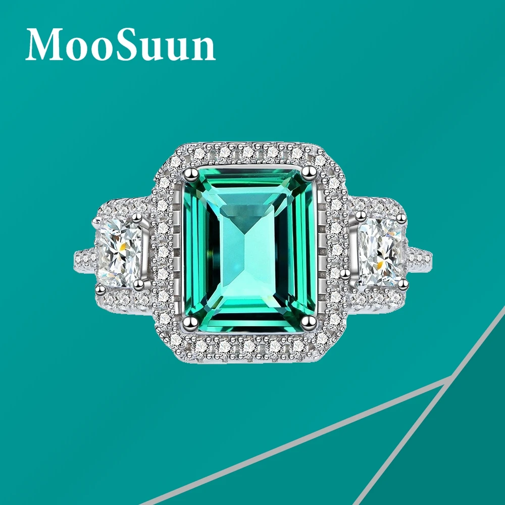 

MooSuun 4.0ct Lab Emerald Ring for Women S925 Sterling Silver Lab Sapphire Ruby Engagment Ring Promise Band Fine Jewelry Gift