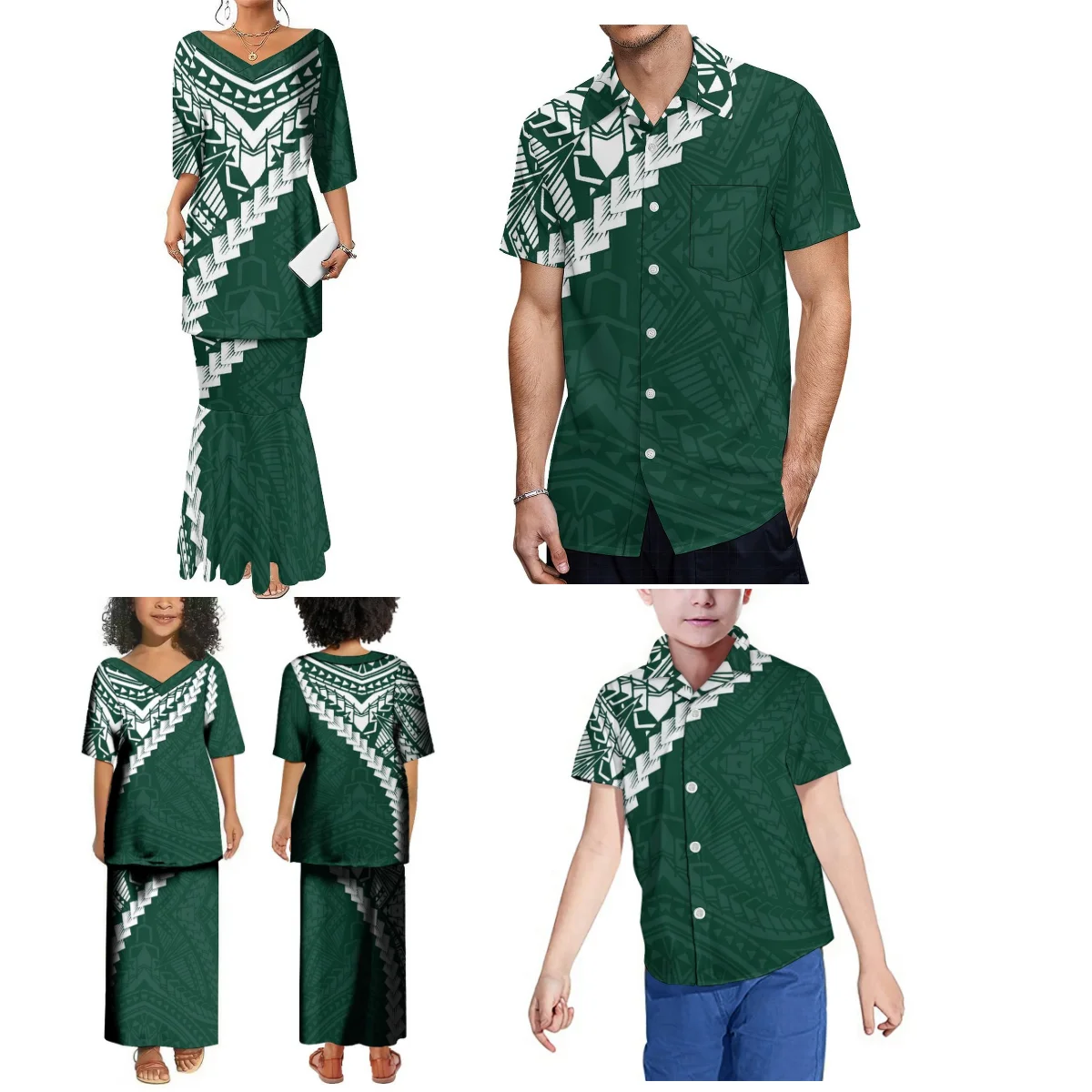 Fidschi Island Kleidung Polynesian Muster Benutzerdefinierte Damen Kleid Puletasi Anzug Männer Hemd Samoa Club Familie Anzug Kinder Kleidung