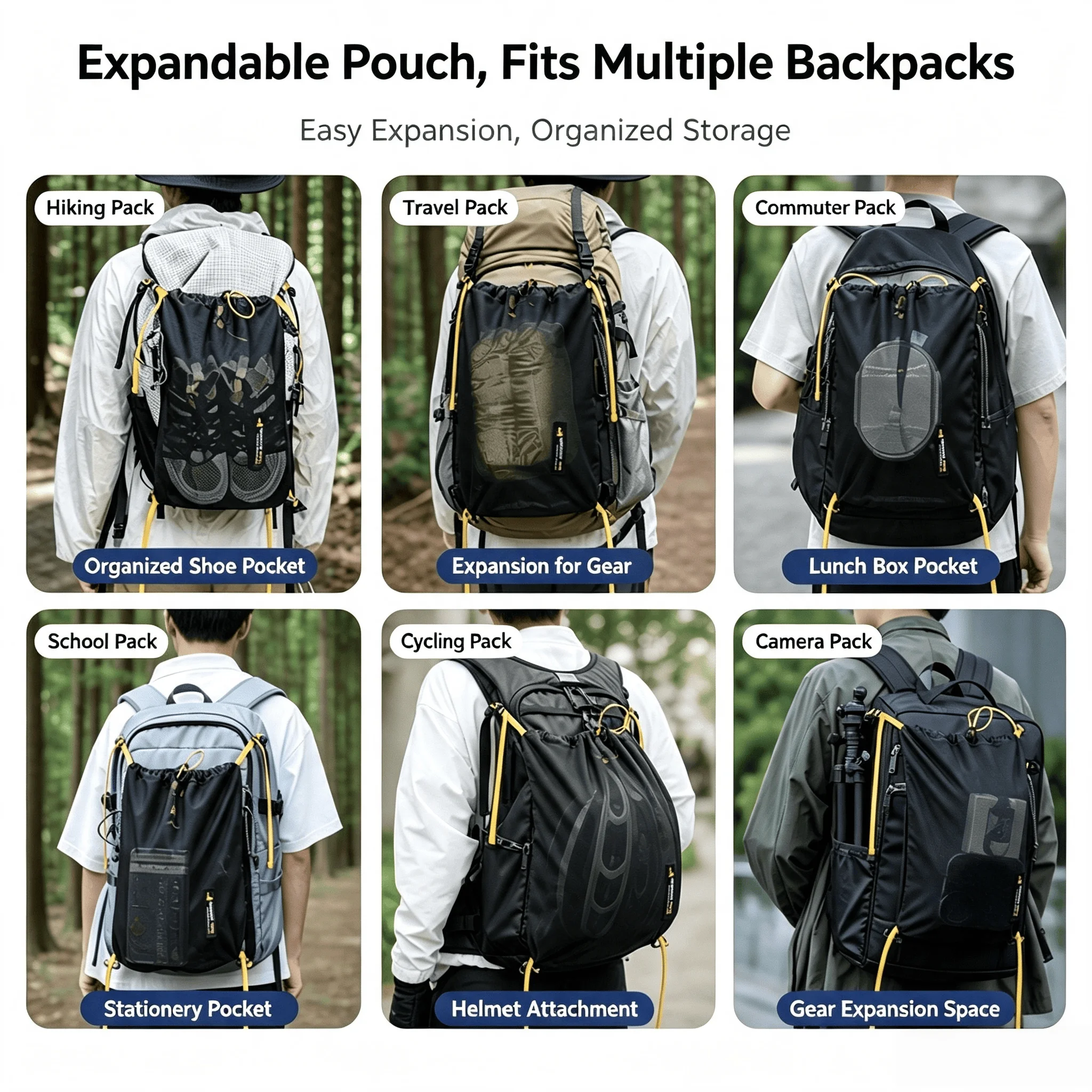 Abnehmbare Rucksack-Netztasche, Mehrzweck-Außen-Erweiterungstasche für Wandern, Radfahren, Reisen - Aufbewahrungstasche Rucksack-Zubehör – Detail 6