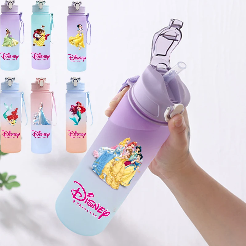 750ML Disney Princess Series Gradient Color Water Cup Drinking Bottle Large Capacity High Appearance Elsa Snow White Mermaid