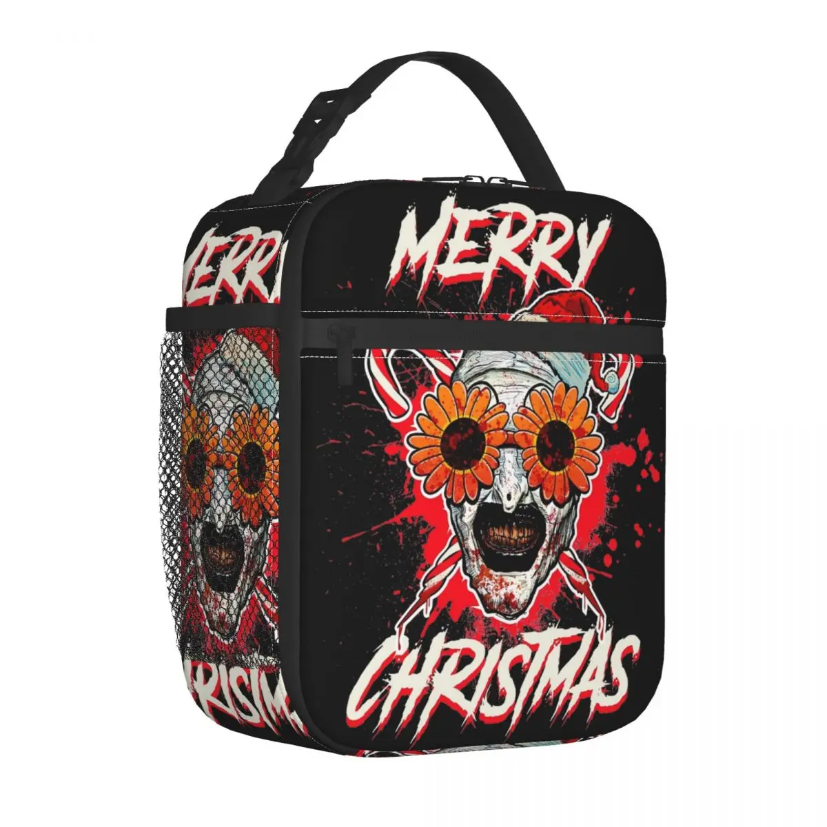 Merry Xmas Sunflower Sunglasses Horror Clown Art Terrifier Insulated Lunch Bag Reusable Cooler Bag Tote Lunch Box Food Handbags