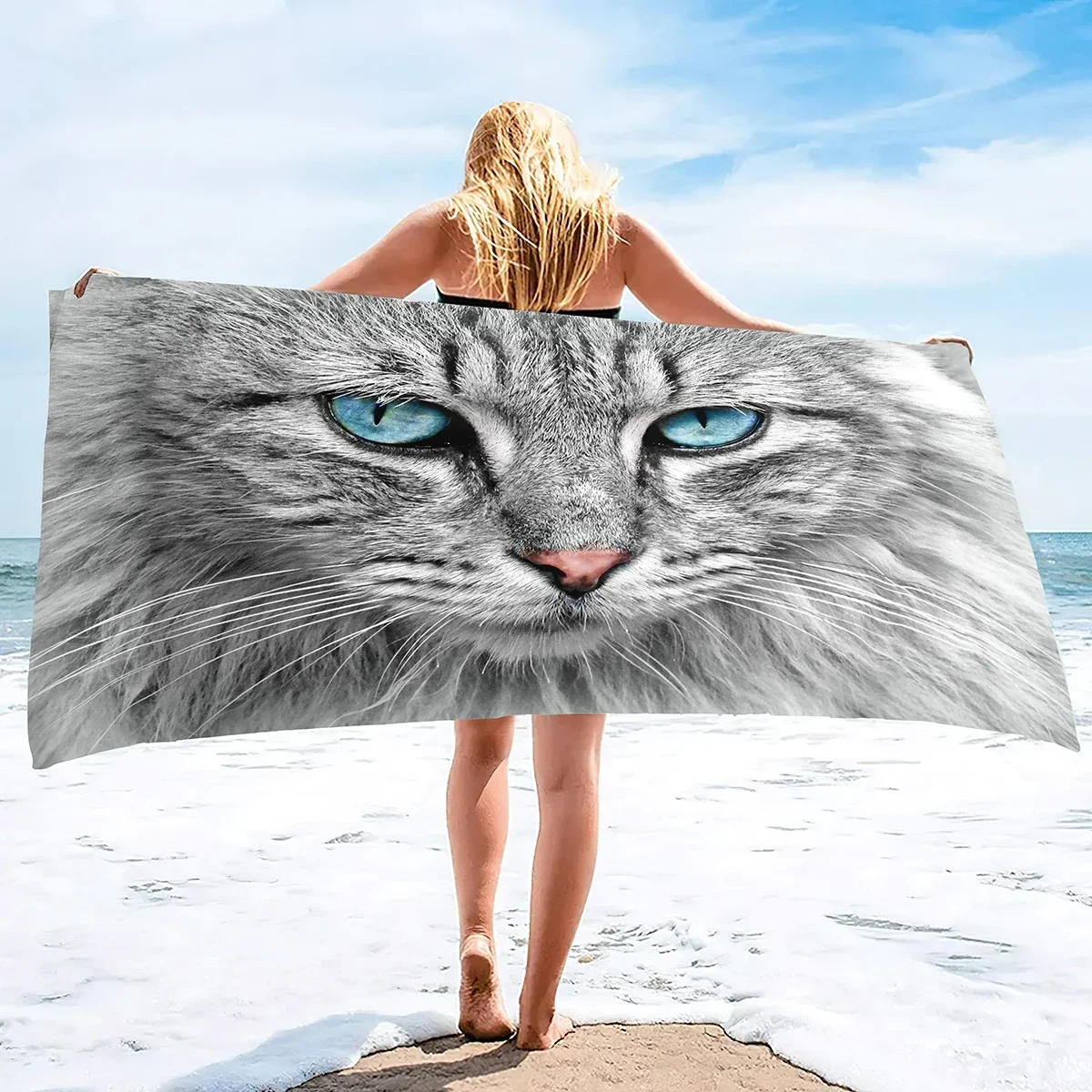 Beach Towel for Women, Girls, Kids, Men, Cat Bath  Sand Free Pool  Absorbent Soft Plush     Lovers